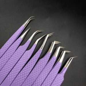 Pinces à épiler professionnelles en acier inoxydable pour extensions de cils, nouveau design, poignée en forme de cœur, pointe inclinée texturée - Product Image 2