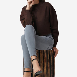 Sudadera corta de algodón 100% para mujer, conjunto de 2 piezas con hombros caídos, pantalones para correr, Sudadera con capucha en blanco, logotipo personalizado de gran tamaño - Product Image 4