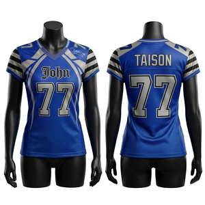 เสื้อเจอร์ซีย์อเมริกันฟุตบอลหญิง ผ้าโพลีเอสเตอร์ตาข่าย พรีเมียม 220 GSM สีแดง-เทา ดีไซน์แผงสี ระบายอากาศได้ดี พร้อมสกรีนโลโก้ตามสั่ง - Product Image 3