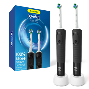 Cepillo de Dientes Eléctrico Ultrasónico Oral-B Pro 500, Cerdas Medianas, Resistente al Agua IPX4, Garantía de 2 Años (1) Cabezal de Cepillo Negro para Adultos - Product Image 1