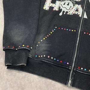 Sweats à capuche unisexes d'automne surdimensionnés en coton épais de haute qualité, streetwear avec badge personnalisable en gros - Product Image 2