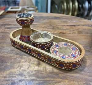 Brûleur d'encens en bois et résine de style arabe, porte-charbon de Bakhoor, plateau décoratif, ensemble de design moderne et élégant, écologique - Product Image 3