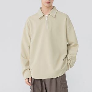Haut à manches longues de couleur unie de haute qualité pour hommes, revers à la mode pour la conception de polo, sweats à capuche amples et simples à fermeture éclair - Product Image 4
