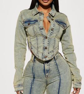 Nouveautés 2025, mode automne, veste en jean vintage à manches longues et boutons pour femmes, veste en jean personnalisée pour femmes, vente en gros - Product Image 1