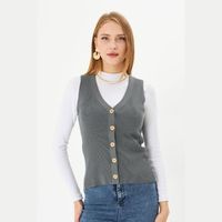 Chaleco de Pana Tejido para Mujer, Estilo Casual y Elegante, Prenda Exterior de Verano de Algodón con Decoración de Botones, Largo hasta la Cintura