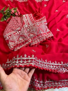 Sari de lino de estilo tradicional de diseñador, ropa de fiesta lista para usar para mujeres y niñas, tela importada con lentejuelas, trabajo para adultos - Product Image 4