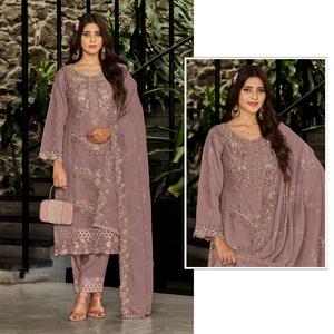Ensemble Kurta pakistanais de créateur en faux georgette lourd avec broderie, travail de séquence et travail de Khatli Salwar Kameez - Product Image 1
