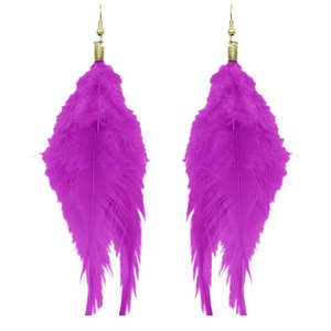 Tip Top Fashions Pendientes de plumas moradas chapados en oro 1308316H Accesorio de moda elegante - Product Image 1