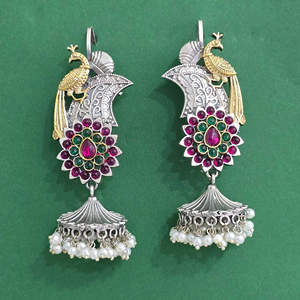 Pendientes de moda de pavo real oxidado de calidad de exportación Chapado en 2 tonos - Product Image 5