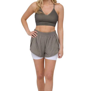 Custom Wholesale High Quality <b>Womens</b> Sports Mesh Shorts and Bra Breathable <b>Seamless</b> Fitness Bra & Training <b>Leggings</b> - Product Image 2