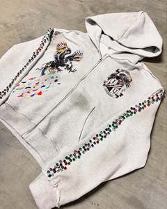Venta al por mayor Unisex Vintage estampado gráfico Sun Faded multicolor ácido lavado Sudadera con capucha personalizado pesado 100% algodón Rhinestone - Product Image 2
