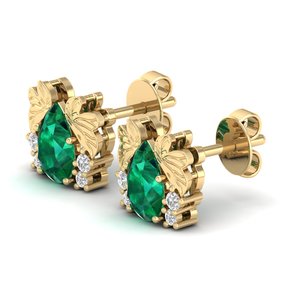 Pendientes de Botón de Oro de 14K con Diamantes Certificados por IGI, Hechos a Mano por REYES, para Mujer, Corte Pera, 1.42 Ct, Joyería con Piedras Preciosas de Esmeralda - Product Image 3