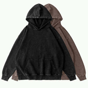 Sweat à capuche vintage respirant et décontracté en coton éponge française, sweat à capuche personnalisé de haute qualité, lavé à l'acide - Product Image 1