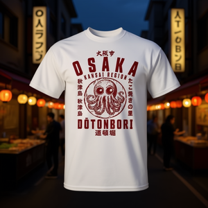 T-Shirt Premium Promozionale Giapponese con Tema Takoyaki di Osaka Dotonbori - Product Image 3
