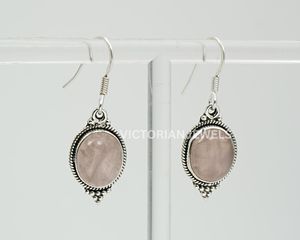 925 argent sterling massif rose quartz rose janvier mois pierre de naissance crochet boucle d'oreille - Product Image 3