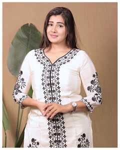 Combinaisons 2 pièces pour filles, design de créateur, polyester blanc, crêpe naturel pur, broderie lourde, extensible, coupe droite, festive - Product Image 5