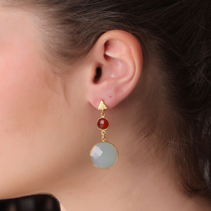 Dua Boucles d'oreilles à la mode en laiton cornaline et calcédoine bleue Boucles d'oreilles faites à la main en plaqué or 18 carats Bijoux de mariage - Product Image 6