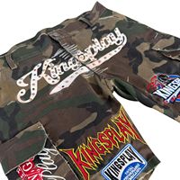 Shorts en jean patchwork camouflage pour homme, style cargo, streetwear, avec motifs graphiques, coupe courte, décontractés, pour l'été