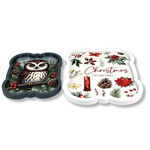Búho decorativo hecho a mano de MDF con forma de curvas de Navidad y bandeja de servicio de laca con estampado de vacaciones con acabado brillante para decoración del hogar - Product Image 2