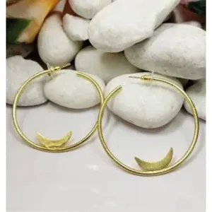 Pendientes de Aro de Latón Chapado en Oro con Diseño de Luna, Estilo Geométrico, Joyería para Mujer para Aniversario - Product Image 2