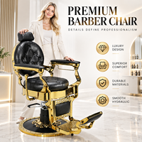 Fauteuil de Barbier Hydraulique de Luxe Doré en Cuir PU Noir Inclinable avec Repose-Pieds pour Salon de Coiffure Professionnel