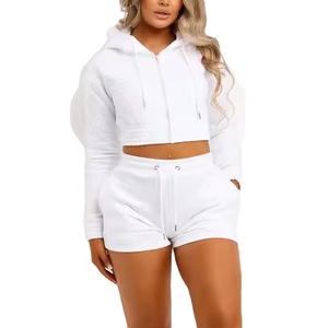 Cómodo entrenamiento 2 piezas mujer conjuntos cortos nueva llegada mejor última moda Casual desgaste mujer Sudadera con capucha y pantalones cortos conjunto 2026 - Product Image 5