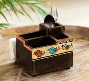 Troupeau d'oiseaux porte-couverts et papeterie en mangowood 5 cloisons porte-couverts en bois peint à la main - Product Image 2