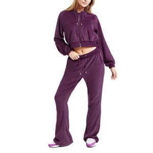 Custom Winter <b>Maternity</b> Two-Piece Cotton Zipper Crop Hoodie <b>Shorts</b> Sweatsuits Set for Women - Product Image 3