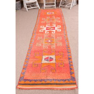 Turkish <b>Runner</b> <b>Rug</b>, 3x11.6 ft Vintage <b>Rug</b>, Orange Herki Wool <b>Rug</b> - Product Image 1