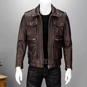 Veste en cuir pour homme personnalisée avec logo découpé et cousu, étiquette personnalisée, prix attractif, col montant, logo frontal, imperméable, hiver, vente en gros - Product Image 3