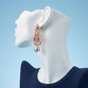 Élégantes boucles d'oreilles pendantes en or avec diamants floraux pour femmes, luxueuses créoles ornées de diamants de laboratoire taille marquise et poire, cadeau de joaillerie fine - Product Image 1