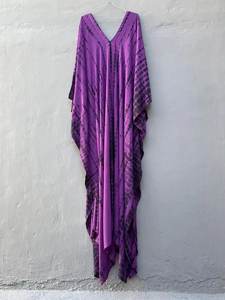Maxi vestido bohemio púrpura Tie Dye Kaftan para mujer tamaño libre Batwing media manga Casual para nueva colección Primavera Verano playa - Product Image 4