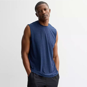 Débardeur sans manches pour homme, noir, col rond, couleur unie, respirant, tricoté, décontracté - Product Image 5