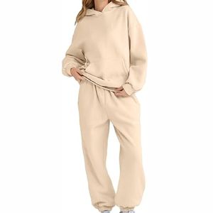 Nuevo 2025 conjuntos de chándal con capucha para mujer de Color sólido ropa estampada de peso pesado con pantalón de talla grande características - Product Image 3