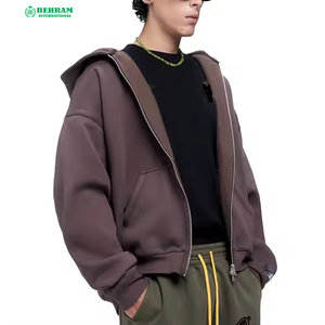 Sweat à capuche unisexe personnalisé OEM en molleton bouclette épais 500 GSM en coton avec double fermeture éclair, respirant et à séchage rapide - Product Image 3
