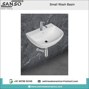 Lavabo de mano montado en la pared de un solo orificio brillante de cerámica blanca de alta calidad Rectangular para baños sostenibles - Product Image 2