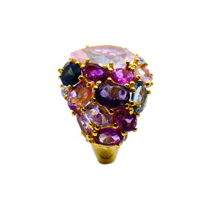 Designer 925 Sterling Silver Gold Plated <b>Rose</b> <b>Quartz</b> Multi Color Gemstone Wedding Wear Women Band <b>Ring</b> - Product Image 4
