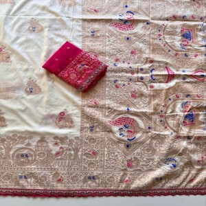 Sari VASTRA COTTAGE de Seda Dola Pura con Tejido Jacquard Zari, Borde Meenakari, Pallu Rico Teñido a Mano con Blusa en Contraste - Product Image 2