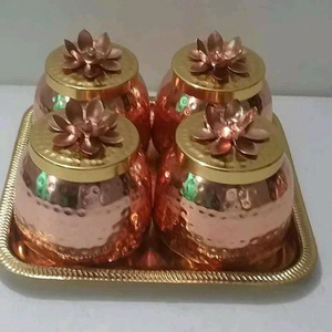 Pot de noix de fruits secs décoratif en cuivre de forme ronde pour la décoration de la maison et de Diwali Lot de 4 articles doués - Product Image 6