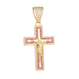 Pendentif Croix Crucifix en Laiton Plaqué Or 14K avec Zircon Cubique, Breloques Religieuses Catholiques pour <span class=keywords><strong>la</strong></span> Fabrication de Bijoux - Product Image 4