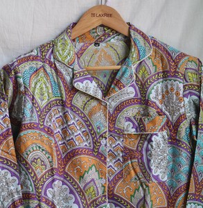 Pijamas de algodón de Patrimonio Cultural Bloque de mano Impreso a la perfección Pijamas de algodón de lujo con estampado de bloque de mano: Eleva su ropa de dormir - Product Image 3