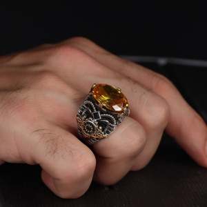 Azuris Bague pour homme de haute qualité de style ottoman en argent sterling 925 avec pierre noire naturelle Fabriqué en Turquie VALKH1647 - Product Image 3