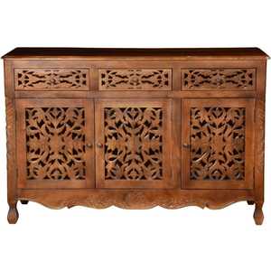 Java Wood Handcrafted Solid Teak Wood Midcentury <b>Sideboard</b> with 3 Drawers Carved Doors Antique Design for <b>Kitchen</b> & Hotel Use - Product Image 4