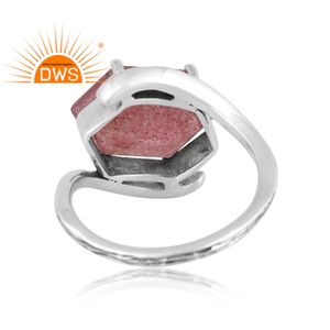 Anillo de declaración de piedras preciosas de cuarzo de fresa Natural de plata de ley oxidada más vendido, joyería personalizada para mujer, regalo para ella - Product Image 3