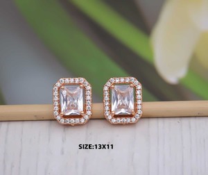 Square Halo <b>Tops</b> <b>Earrings</b> with Luxury Zircon Gold Plated Stainless Steel Studs Claw Setting Trendy Women's - Product Image 1