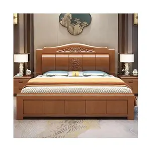 Solid Wood Bed King Chinese Modern Wooden Beds Bedroom Furniture Double Deluxe Queen Size Bed