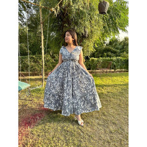 Vestido largo informal de verano para mujer Vestido MIDI floral estampado a mano Estampado floral bohemio Estampado floral - Product Image 1