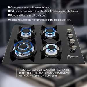 Fornello a 4 Fuochi Shorbull con Piano in Vetro Temperato, Alta Prestazione, Resistente, Fornitura Diretta OEM all'Ingrosso - Product Image 5
