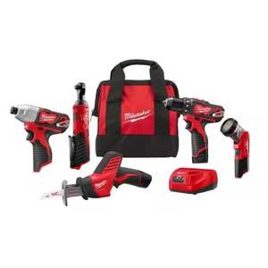 Kit Combinado Inalámbrico de 5 Herramientas de Iones de Litio de 12 Voltios para Uso Doméstico, Incluye Dos Baterías de 1.5 Ah, Cargador y Bolsa de Herramientas - Product Image 1