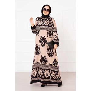 Hijab en Viscose à Motifs Robe Modeste Couleur Vison - Product Image 4